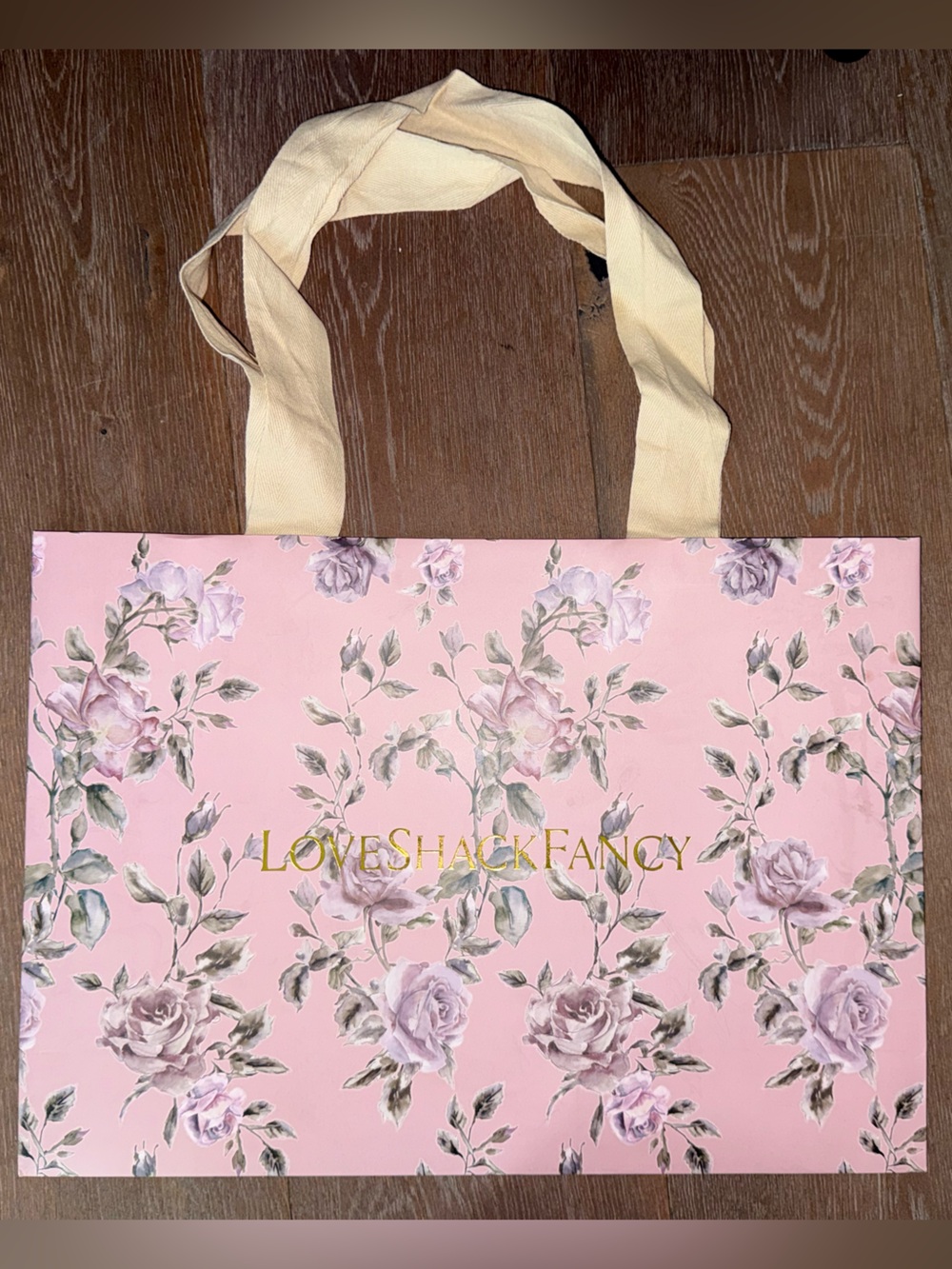 LoveShackFancy Pink Floral Canvas Tote with Cream Handles